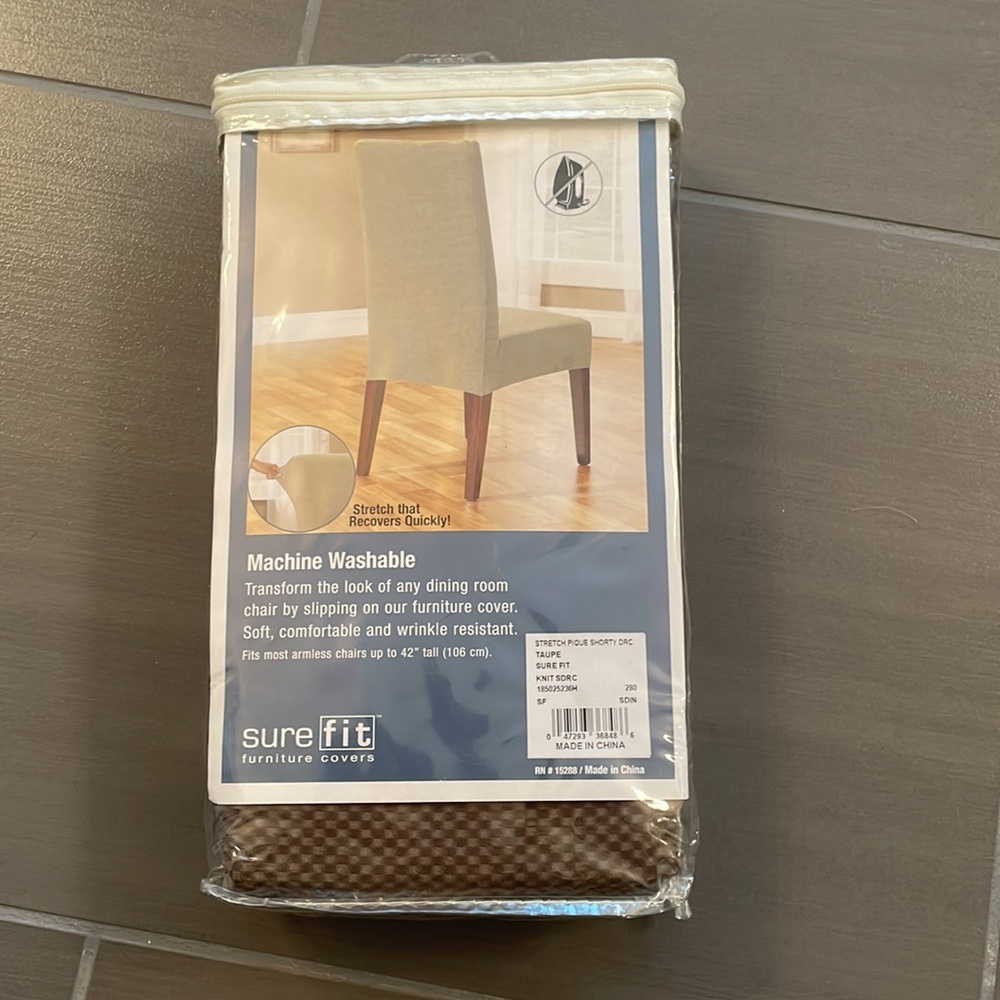 Sure Fit Stretch Short Dining Chair Cover - Taupe - Picture 4 of 7